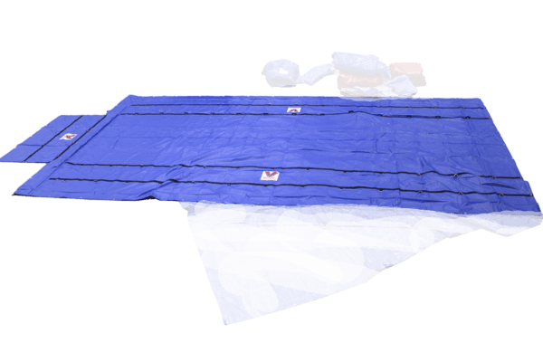 2 PIECE HEAVY DUTY STEEL TARP SET – 16′ X 27′ (4′ DROPS + FLAPS) Blue 2 PIECE HEAVY DUTY STEEL TARP SET – 16′ X 27′ (4′ DROPS + FLAPS) Blue